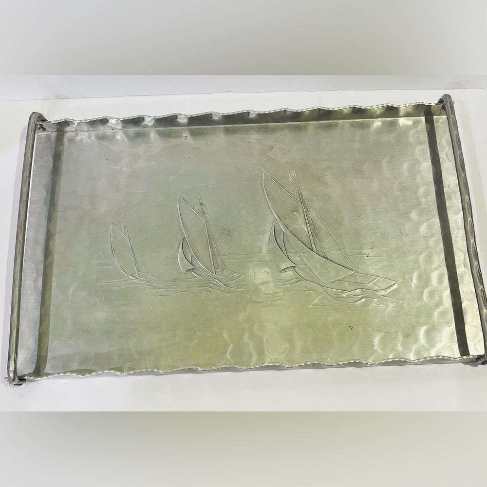 Everlast Hand-Forged Silver Tray Sailboat Motif
